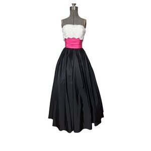 Vintage strapless ballgown with lace bodice and cummerbund waist by Mike Benet S